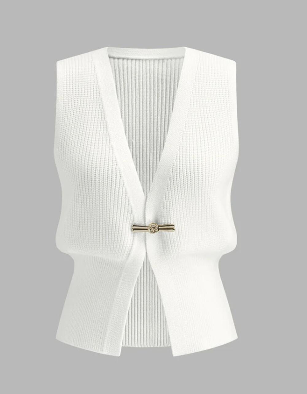 Commense White Knit Sleeveless V-Neck Top – Size XL – New With Tags